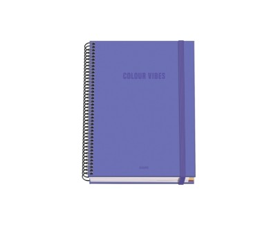 Dohe Colour Vives Cuaderno Espiral A5 100 Hojas Cuadricula 5mm - Tapa Dura Impresa a todo Color y Plastificada en Brillo - Bandas de Color - Cierre de Goma - Color Morado