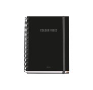 Dohe Colour Vives Cuaderno Espiral A5 100 Hojas Cuadricula 5mm - Tapa Dura Impresa a todo Color y Plastificada en Brillo - Bandas de Color - Cierre de Goma - Color Negro