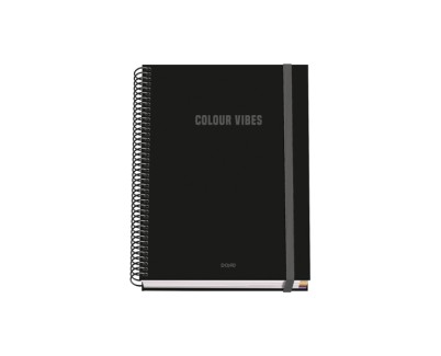 Dohe Colour Vives Cuaderno Espiral A5 100 Hojas Cuadricula 5mm - Tapa Dura Impresa a todo Color y Plastificada en Brillo - Bandas de Color - Cierre de Goma - Color Negro