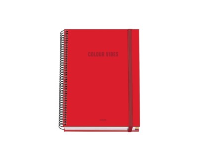 Dohe Colour Vives Cuaderno Espiral A5 100 Hojas Cuadricula 5mm - Tapa Dura Impresa a todo Color y Plastificada en Brillo - Bandas de Color - Cierre de Goma - Color Rojo
