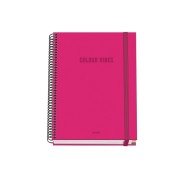 Dohe Colour Vives Cuaderno Espiral A5 100 Hojas Cuadricula 5mm - Tapa Dura Impresa a todo Color y Plastificada en Brillo - Bandas de Color - Cierre de Goma - Color Rosa