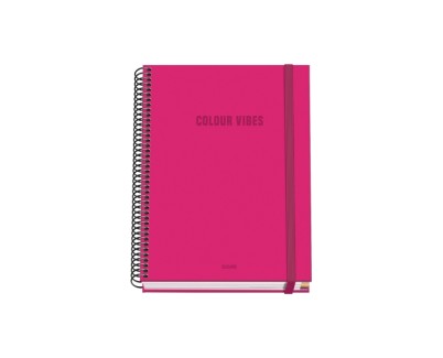 Dohe Colour Vives Cuaderno Espiral A5 100 Hojas Cuadricula 5mm - Tapa Dura Impresa a todo Color y Plastificada en Brillo - Bandas de Color - Cierre de Goma - Color Rosa