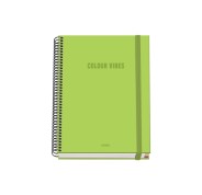 Dohe Colour Vives Cuaderno Espiral A5 100 Hojas Cuadricula 5mm - Tapa Dura Impresa a todo Color y Plastificada en Brillo - Bandas de Color - Cierre de Goma - Color Verde Lima