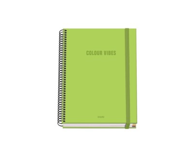 Dohe Colour Vives Cuaderno Espiral A5 100 Hojas Cuadricula 5mm - Tapa Dura Impresa a todo Color y Plastificada en Brillo - Bandas de Color - Cierre de Goma - Color Verde Lima