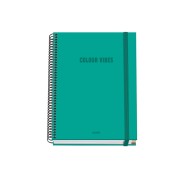 Dohe Colour Vives Cuaderno Espiral A5 100 Hojas Cuadricula 5mm - Tapa Dura Impresa a todo Color y Plastificada en Brillo - Bandas de Color - Cierre de Goma - Color Verde