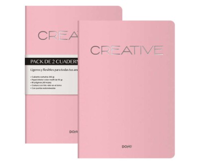 Dohe Creative Cuaderno Notebook A4 40 Hojas Lisas - Papel Ahuesado 90 g/m2 - Tapa en Cartulina 300g/m2 - Color Rosa