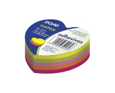 Dohe Cubo de 250 Notas Reposicionables con Forma de Corazon - Tamaño 70x70mm - Papel de 75gr - Ideal para Oficina y Escuela - Colores Neon Surtidos