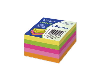 Dohe Cubo de 250 Notas Reposicionables - Tama&ntilde;o 50x50mm - Papel de 75gr - Ideal para Oficina y Escuela - Colores Neon Surtidos