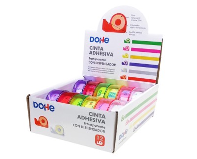 Dohe Expositor con 12 Mini Portarrollos - Cinta Adhesiva 18mm x 20m - Colores Surtidos