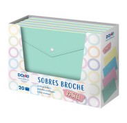 Dohe Expositor de 20 Sobres Broche Tamaño Folio - 200 Micras - Colores Surtidos