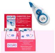 Dohe Expositor de 24 Cintas Correctoras - Aplicacion Limpia y Precisa - Rapida Cobertura - Cuerpo de Plastico Transparente - Tapa Protectora