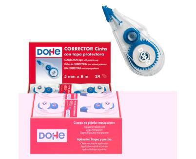 Dohe Expositor de 24 Cintas Correctoras - Aplicacion Limpia y Precisa - Rapida Cobertura - Cuerpo de Plastico Transparente - Tapa Protectora
