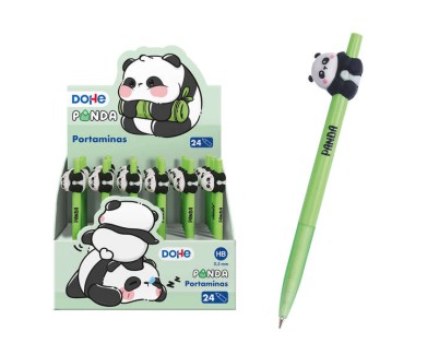 Dohe Expositor de 24 Portaminas 0.5mm - Grip de Caucho - Cuerpo Verde y Decorado con Forma de Oso Panda