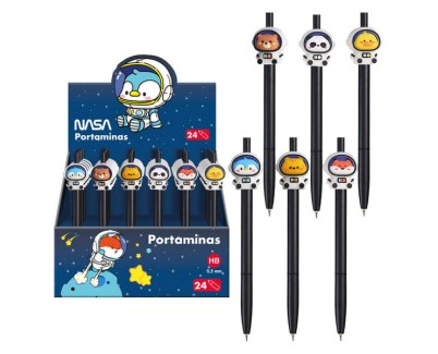 Dohe Expositor de 24 Portaminas 0.5mm - Grip de Caucho - Decorados con Motivos de Astronautas-Animales
