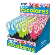 Dohe Expositor de 24 Tijeras Escolares de 125mm - Hojas de Acero Inoxidable - Puntas Redondeadas - Mango Ergonomico de Plastico y Caucho - Colores Surtidos