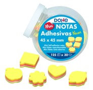 Dohe Expositor de 30 Mini Blocs de 125 Notas Adhesivas - Tamaño 45x45mm - Formas Surtidas - Colores Neon Surtidos