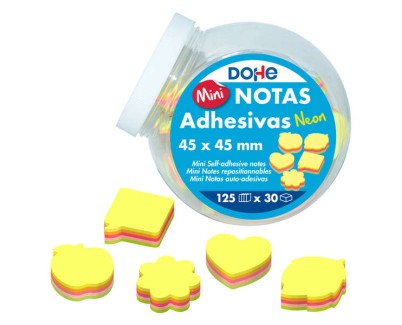 Dohe Expositor de 30 Mini Blocs de 125 Notas Adhesivas - Tamaño 45x45mm - Formas Surtidas - Colores Neon Surtidos