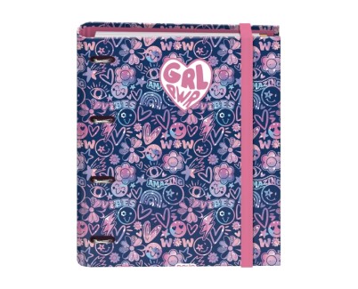 Dohe Girl Power Carpeta con 4 Anillas de 35mm - 100 Hojas Offset de 90g - 5x5mm - 4 Separadores - Sobre Multitaladro - Cubierta de Carton Plastificado - 28x32x4cm - Multicolor