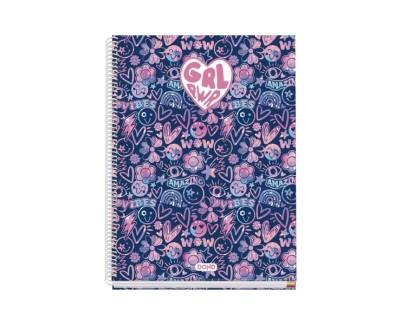 Dohe Girl Power Cuaderno de Espiral Metalica - Formato A4 - 100 Hojas Offset de 90g - 5x5mm - Microperforadas - Banda de Color - Tapa Dura Plastificada - 23x30x2cm - Multicolor