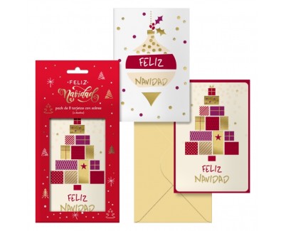 Dohe Glytter Pack de 8 Tarjetas de Felicitacion Navideña con Sobre - 2 Modelos Distintos - Tamaño 12,2x23,5cm - Papel Offset - Impresas a todo Color