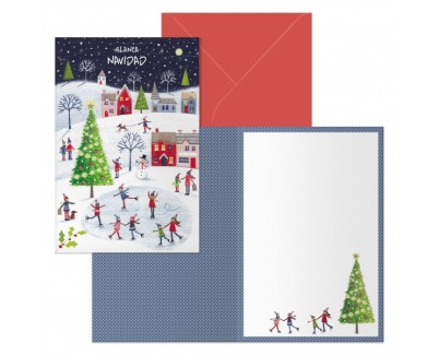 Dohe Ice Rink Pack de 6 Tarjetas de Felicitacion Navide&ntilde;a con Sobre - Tama&ntilde;o Cerrada 11.5x17cm, Abierta 23x17cm - Papel Offset - Impresas a todo Color