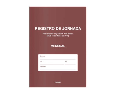 Dohe Libro de Registro de Jornada - 12 Hojas Mensuales - Ideal para 1 Empleado 1 A&ntilde;o - Papel de 120 gr