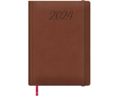 Dohe Manaos Agenda Anual - Dia Pagina - Cubierta en Polipiel - Cierre con Goma Elastica - Papel Ahuesado - Sabado y Domingo misma Pagina - Tamaño 17x24cm - Color Marron