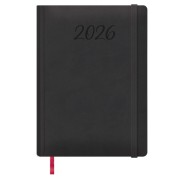 Dohe Manaos Agenda Anual - Dia Pagina - Cubierta en Polipiel - Cierre con Goma Elastica - Papel Ahuesado - Sabado y Domingo misma Pagina - Tamaño 17x24cm - Color Negro