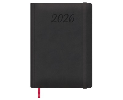 Dohe Manaos Agenda Anual - Dia Pagina - Cubierta en Polipiel - Cierre con Goma Elastica - Papel Ahuesado - Sabado y Domingo misma Pagina - Tamaño 17x24cm - Color Negro