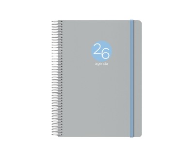 Dohe Menphis Agenda Anual - Dia Pagina - Cubierta de Plastico - Sabado y Domingo misma Pagina - Cierre con Goma Elastica - Tama&ntilde;o 15x21cm - Color Gris