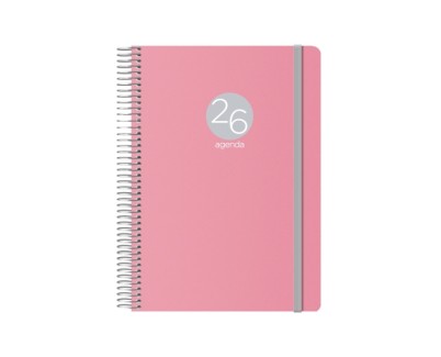 Dohe Menphis Agenda Anual - Dia Pagina - Cubierta de Plastico - Sabado y Domingo misma Pagina - Cierre con Goma Elastica - Tama&ntilde;o 15x21cm - Color Rosa