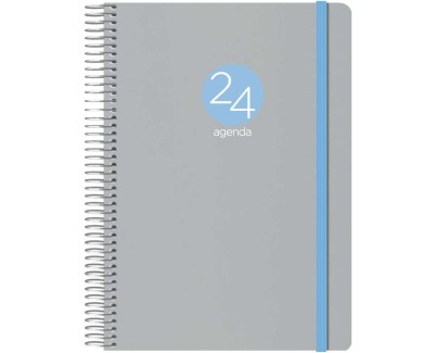 Dohe Menphis Agenda Anual - Dia Pagina - Cubierta de Plastico - Sabado y Domingo misma Pagina - Cierre con Goma Elastica - Tamaño 15x21cm - Color Gris