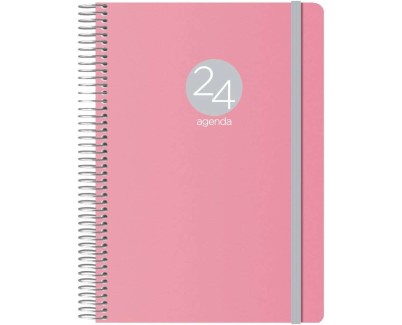 Dohe Menphis Agenda Anual - Dia Pagina - Cubierta de Plastico - Sabado y Domingo misma Pagina - Cierre con Goma Elastica - Tamaño 15x21cm - Color Rosa