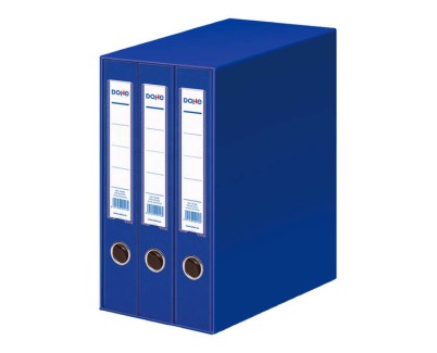 Dohe Modulo de 3 Archivadores A4 Lomo Estrecho con Ollao y Rado - Carton Forrado con Polipropileno - Cantoneras Metalicas - Palanca de Maxima Calidad - Color Azul