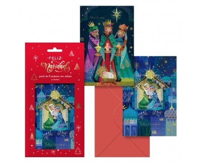 Dohe Nativity Pack de 8 Tarjetas de Felicitacion Navideña con Sobre - 2 Modelos Distintos - Tamaño 12,2x23,5cm - Papel Offset - Impresas a todo Color