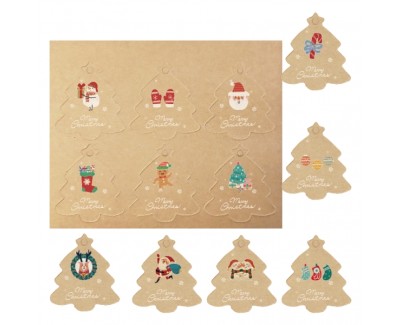 Dohe Navidad Kraft Pack de 48 Etiquetas para Regalos - Diseños Navidad - Tamaño 4,5x5cm - Troqueladas sobre Cartulina - Incluyen Cordon