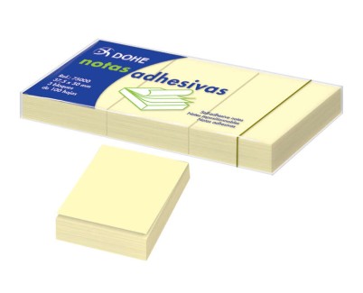 Dohe Pack de 3 Blocs de 100 Notas Reposicionables - Tama&ntilde;o 37,5x50mm - Papel de 75gr - Ideal para Oficina y Escuela - Color Amarillo Claro