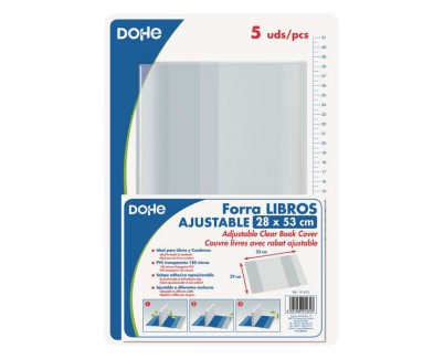 Dohe Pack de 5 Cubiertas Protectoras de Libros - Solapa Adhesiva Reposicionable - Tamaño 28x53cm - Material PVC 120 micras