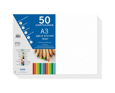 Dohe Pack de 50 Cartulinas A3 de 180gr - Con PH Neutro - Libres de Cloro Elemental - Color Blanco