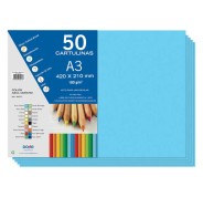 Dohe Pack de 50 Cartulinas A3 - Gramaje de 180g - Libres de Cloro - Colorantes Biodegradables - Color Azul Oceano
