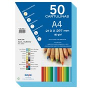 Dohe Pack de 50 Cartulinas A4 de 180gr - Con PH Neutro - Libres de Cloro Elemental - Color Azul Oceano