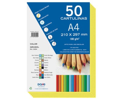 Dohe Pack de 50 Cartulinas A4 de 180gr - Con PH Neutro - Libres de Cloro Elemental - Color Girasol