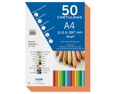 Dohe Pack de 50 Cartulinas A4 de 180gr - Con PH Neutro - Libres de Cloro Elemental - Color Naranja