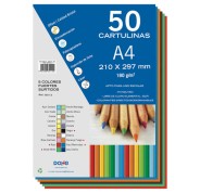 Dohe Pack de 50 Cartulinas A4 de 180gr - Con PH Neutro - Libres de Cloro Elemental - Colores Intensos Surtidos