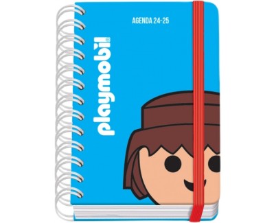 Dohe Playmobil Core Agenda Escolar Espiral Wireo A6 - Dia Pagina - Papel 80g/m2 - 4 Hojas de Pegatinas - Cubierta de Carton Plastificado - Cierre con Goma Elastica - Color Azul