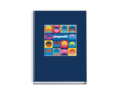 Dohe Playmobil Cuaderno Espiral A4 100 Hojas Microperforadas Cuadricula 5mm - Tapa Dura Carton Forrado - Bandas de Color