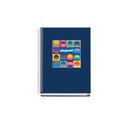 Dohe Playmobil Cuaderno Espiral A5 100 Hojas Cuadricula 5mm - Tapa Dura Impresa a todo Color y Plastificada en Brillo - Bandas de Color