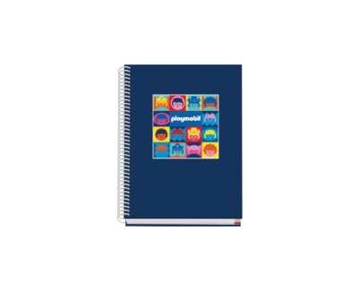 Dohe Playmobil Cuaderno Espiral A5 100 Hojas Cuadricula 5mm - Tapa Dura Impresa a todo Color y Plastificada en Brillo - Bandas de Color