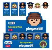 Dohe Playmobil Expositor con 24 Sacapuntas de 1 Orificio y Cuchilla de Acero - Decorados Playmobil Policia, Bombero y Princesa