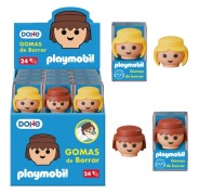 Dohe Playmobil Expositor de 24 Gomas de Borrar - Fabricadas en PVC - Con Forma de los Muñecos Playmobil